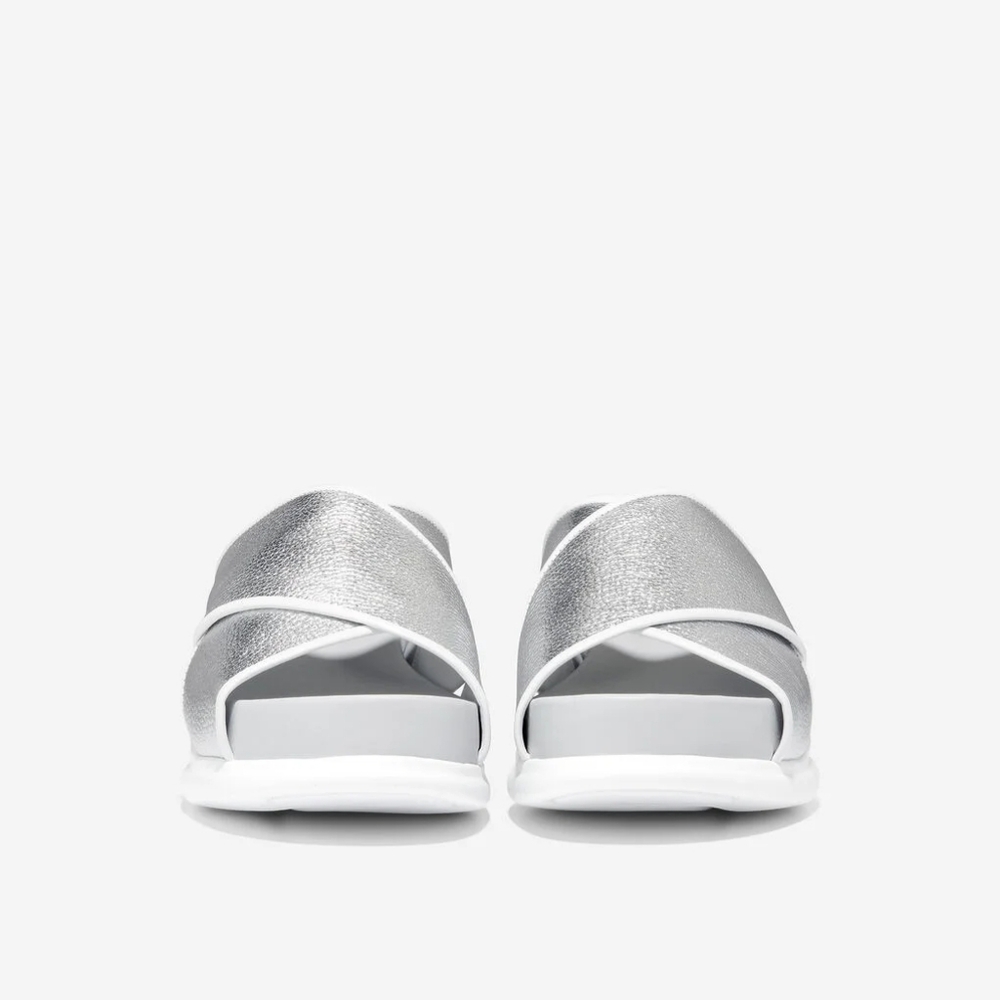 Cole Haan 2.zerøgrand Criss Cross Slide Sandals Sz 8 Silver Leather White - Picture 2 of 7